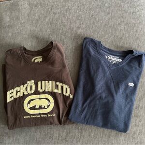 2 Mens ECKO UNLTD Short Sleeve Tees EUC Brown & Blue Size XL